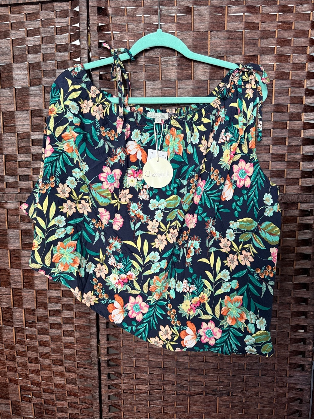 Chenault NWT Floral Tie-Shoulder draped tank top in with Multicolor Flowers XL